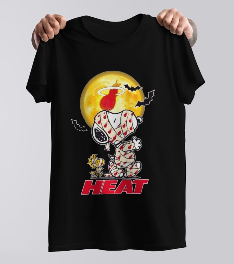 Miami Heat Snoopy Woodstock Mummy Halloween Moon Bats T-Shirt