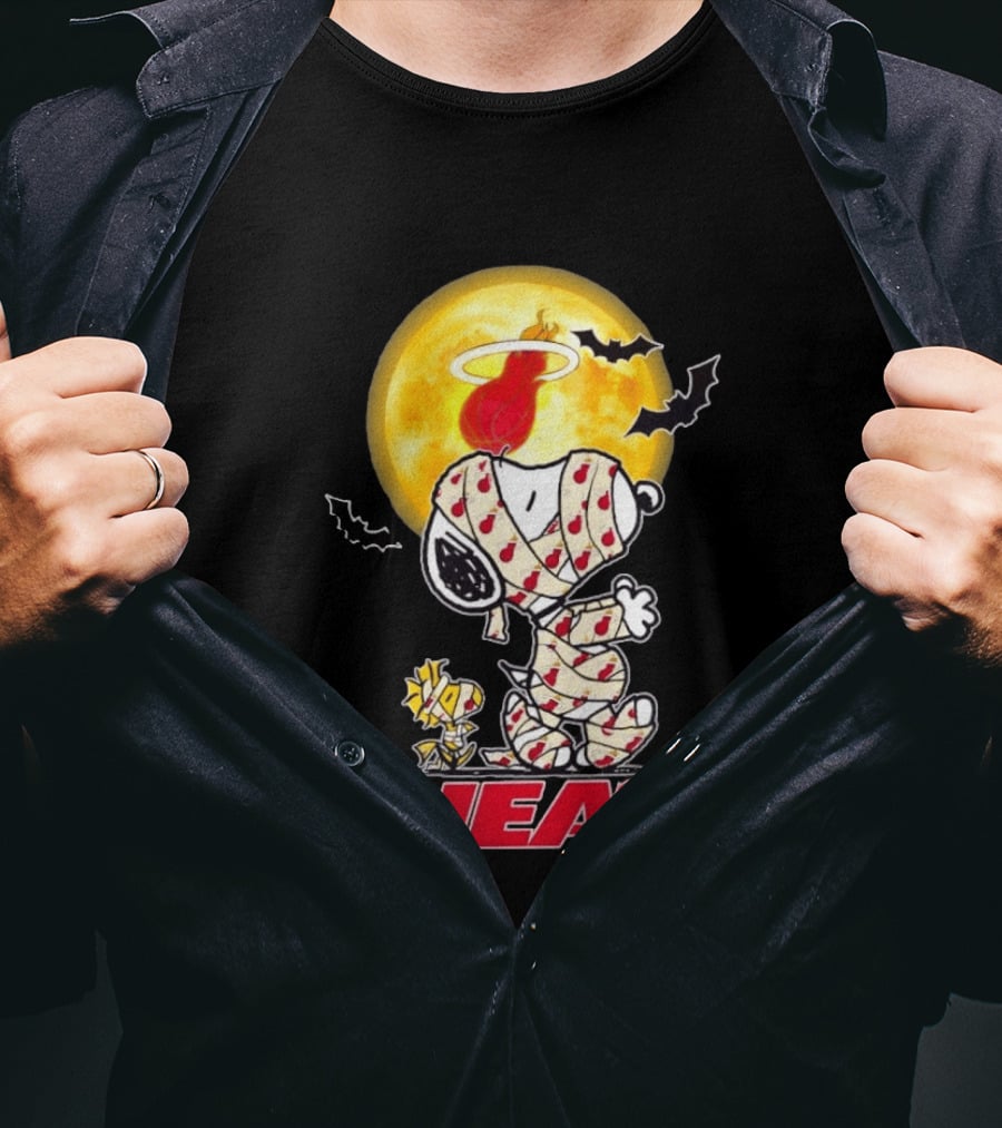 Miami Heat Snoopy Woodstock Mummy Halloween Moon Bats T-Shirt