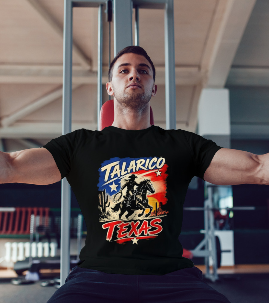 Talarico Texas Cowboy Riding Silhouette With Lone Star And Cactus T-Shirt