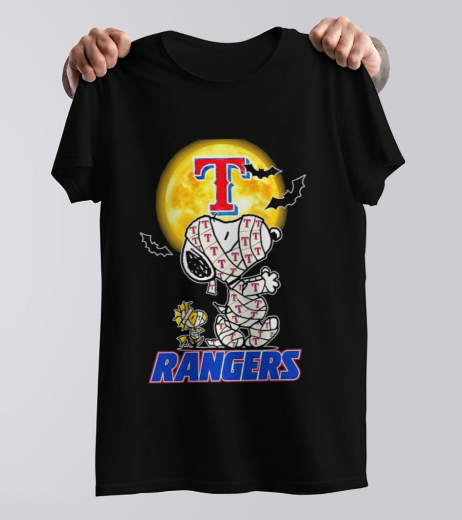 Texas Rangers Snoopy Woodstock Mummy Halloween Collaboration T-Shirt