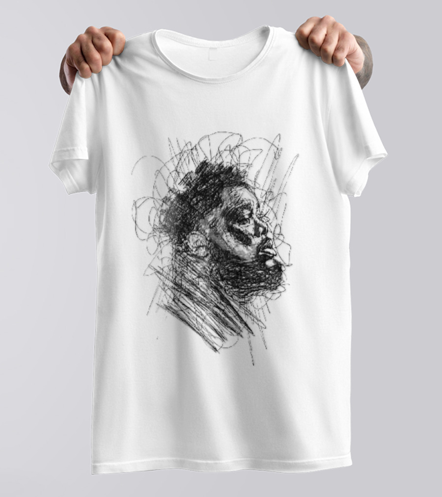 Bearded Man Profile Black Ink Scribble Sketch T-Shirt