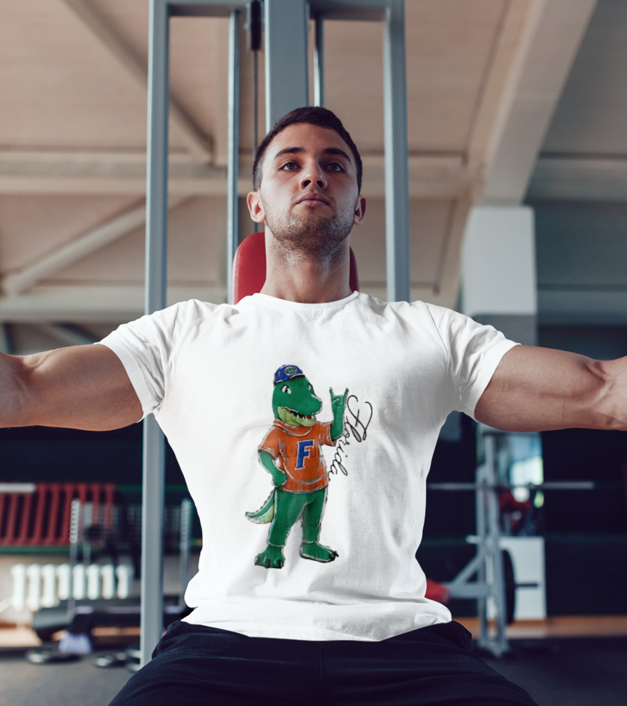 Florida Gators NCAA Albert Mascot Cartoon Alligator Raising Hand T-Shirt