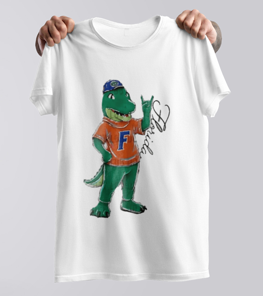 Florida Gators NCAA Albert Mascot Cartoon Alligator Raising Hand T-Shirt