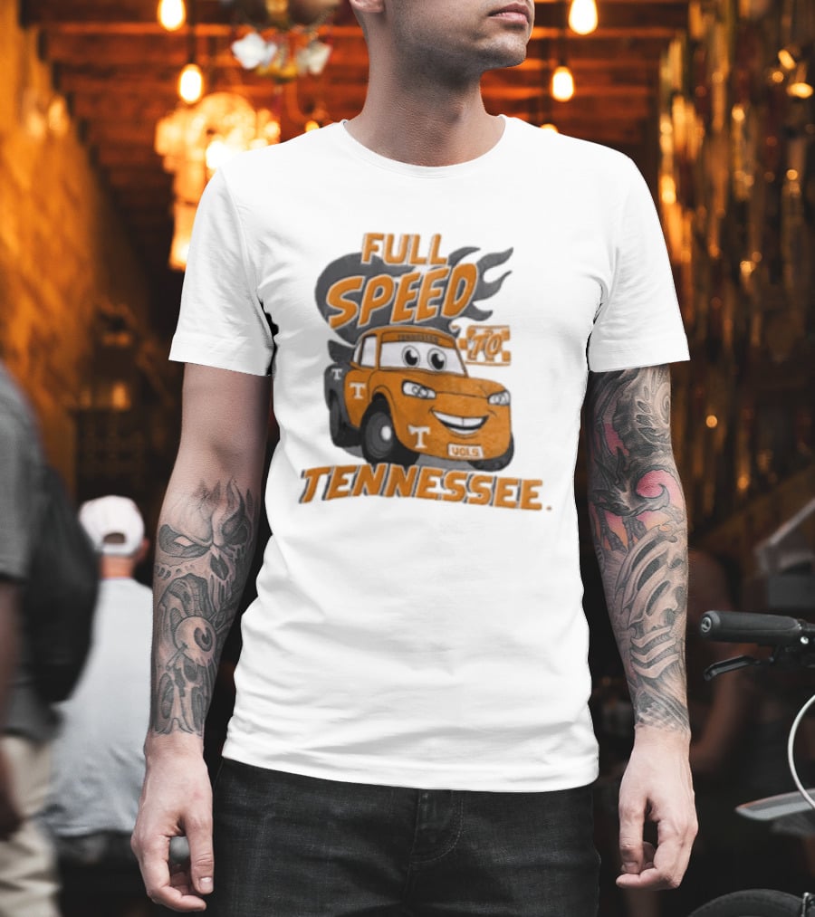 Full Speed Tennessee Vols Truck Cartoon With Flames And Number Plate T-Shirt