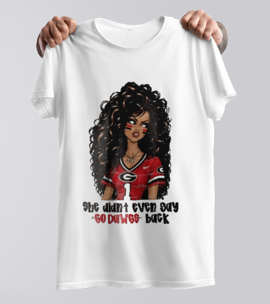 Georgia Bulldogs She Didn't Even Say Go Dawgs Cartoon Woman Curly Hair Red Jersey 706 T-Shirt