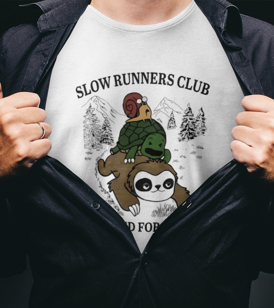 Slow Runners Club No Need For Speed Snail Turtle Sloth Mountains T-Shirt