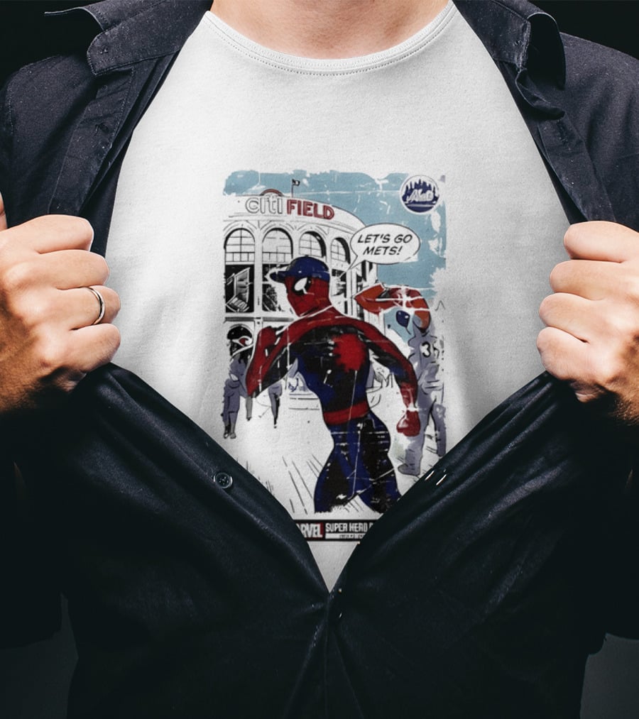 Marvel Spiderman Citi Field Let's Go Mets T-Shirt