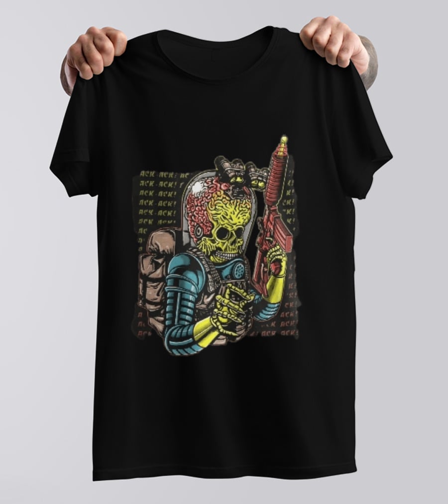 Ack Martian Alien Exposed Brain Tactical Ray Gun Ack Goggles T-Shirt