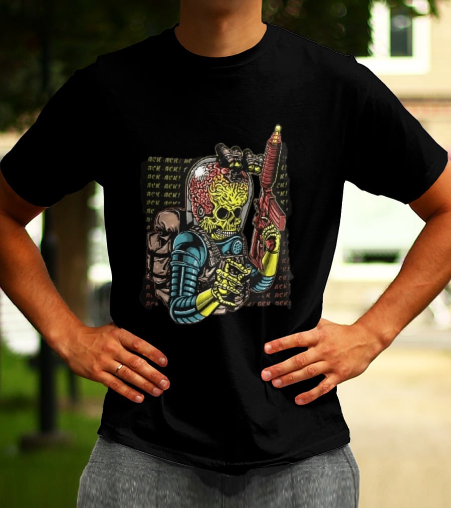 Ack Martian Alien Exposed Brain Tactical Ray Gun Ack Goggles T-Shirt