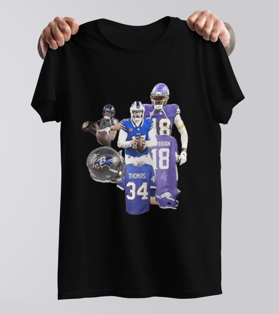 Baltimore Ravens Helmets Buffalo Bills Minnesota Vikings Thomas Jefferson Players Jerseys T-Shirt