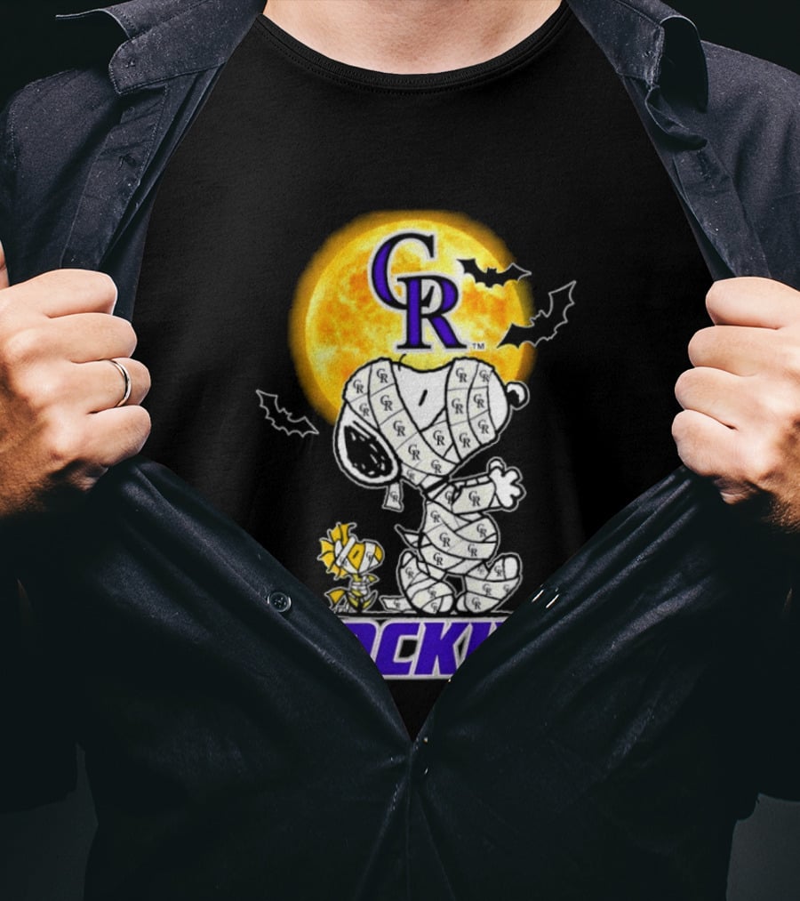 Colorado Rockies Snoopy Woodstock Mummy Halloween Cosplay Moon T-Shirt