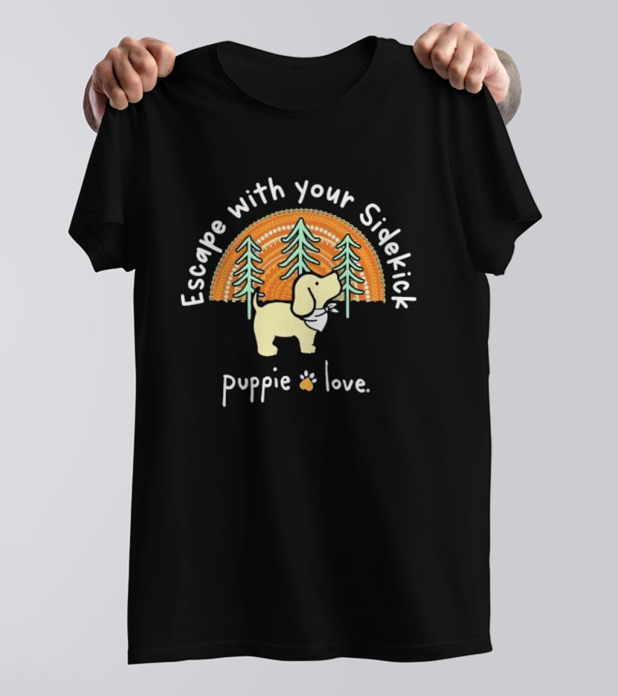 Puppie Love Escape With Your Sidekick Forest Adventure Vintage Sunset T-Shirt