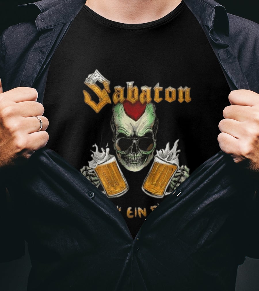 Sabaton Noch Ein Bier Skull With Dual Beer S And Skull T-Shirt