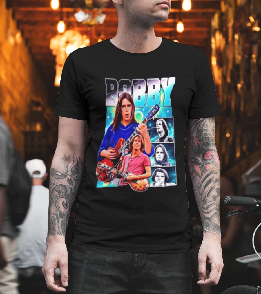 Bobby Guitarist Red Electric Guitar Collage Retro Photos T-Shirt
