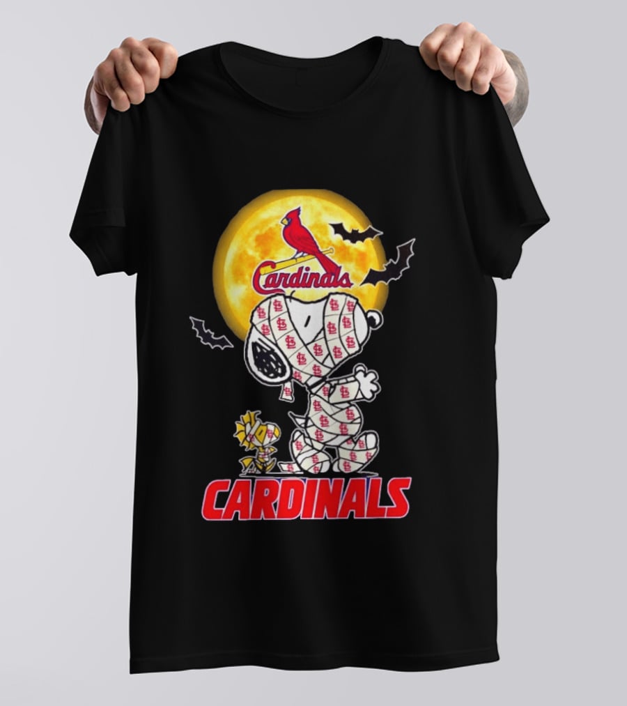 St. Louis Cardinals Snoopy Woodstock Mummy Halloween Moon Bats T-Shirt