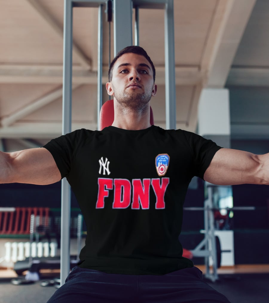 New York Yankees FDNY Collaboration With FDNY Patch And Yankees T-Shirt