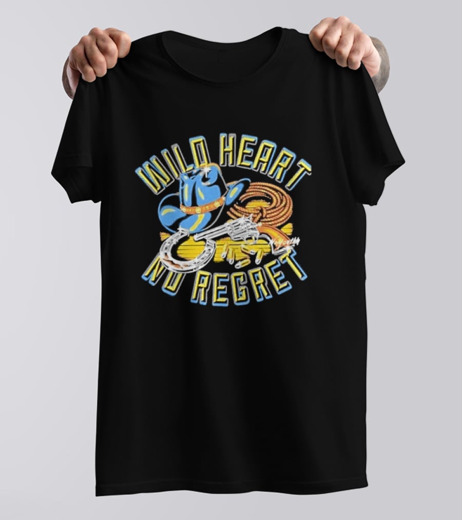 Wild Heart No Regret Cowboy Hat Revolver Horseshoe Rope T-Shirt