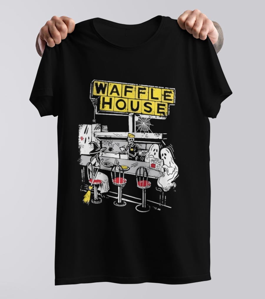 Waffle House Wafflehaunted House Ghostly Diner Scene Halloween T-Shirt
