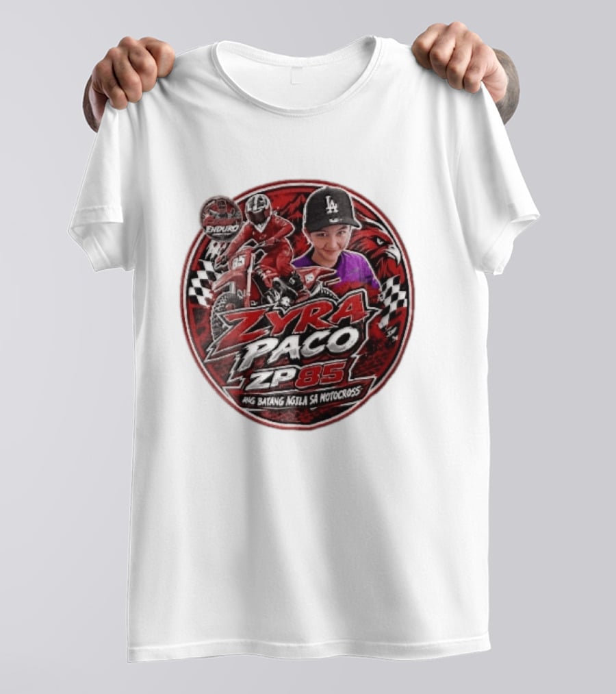 Zyra Paco ZP85 Enduro Ang Batang Agila SA Motocross Dirt Bike Rider Eagle Checkered Flags T-Shirt