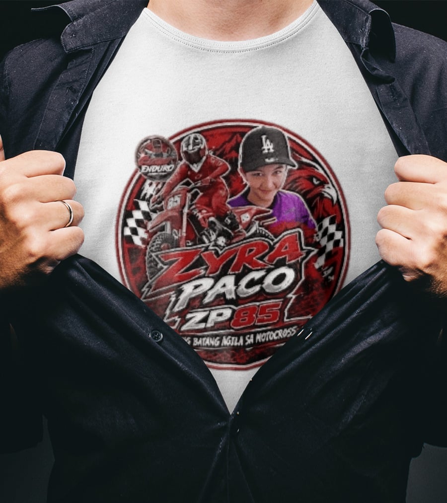 Zyra Paco ZP85 Enduro Ang Batang Agila SA Motocross Dirt Bike Rider Eagle Checkered Flags T-Shirt