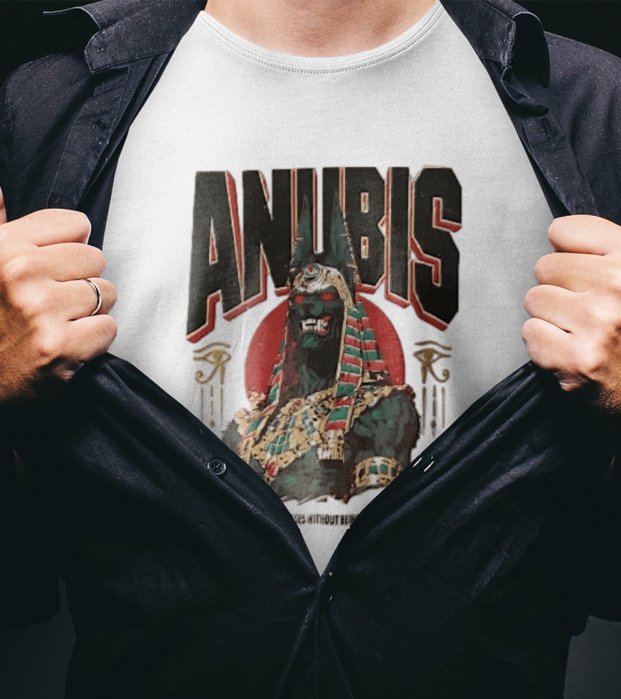 Anubis Jackal Headed Egyptian God Distressed No Soul Passes Without Being Weighed Sun T-Shirt
