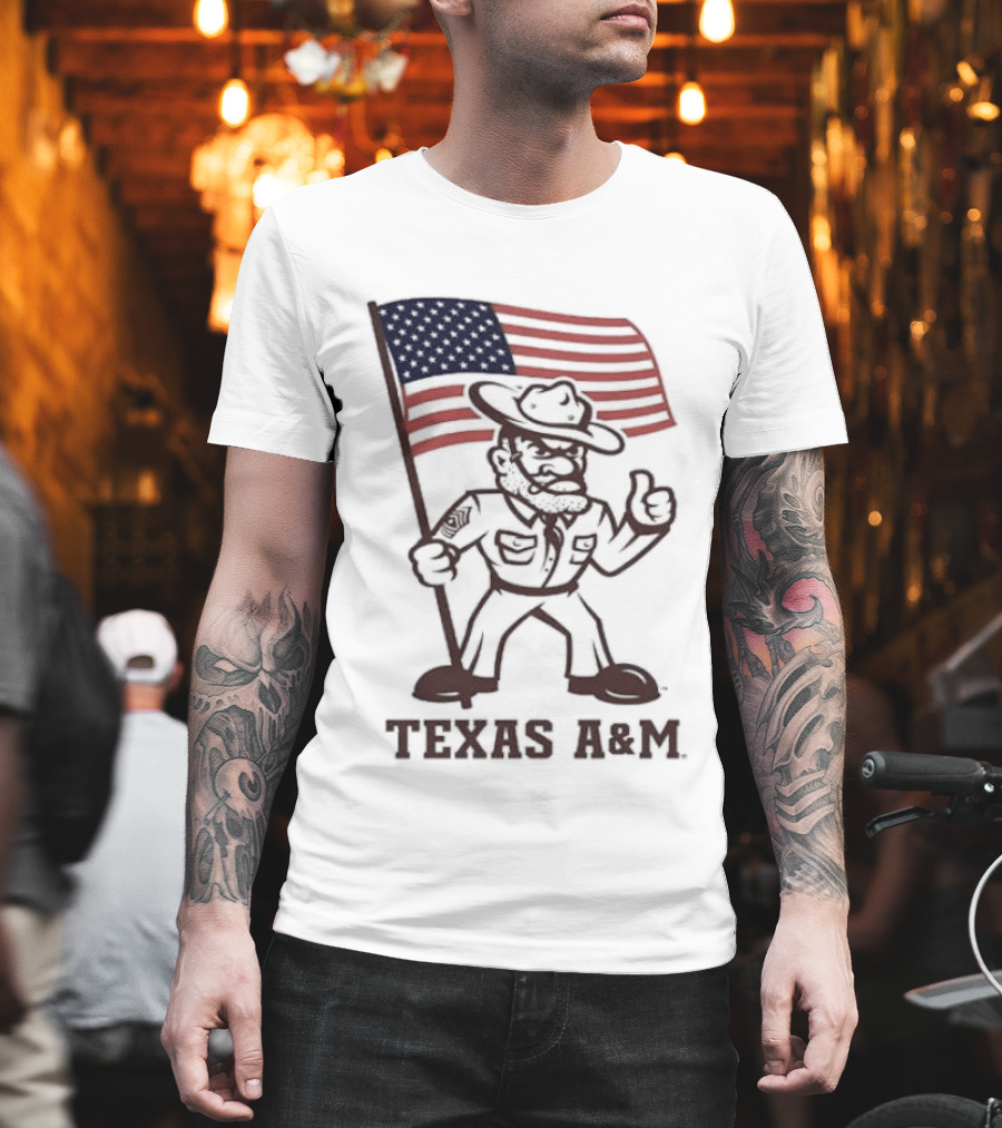Awesome The Ol' Sarge Collection Texas A&M Maroon USA Flag T-Shirt