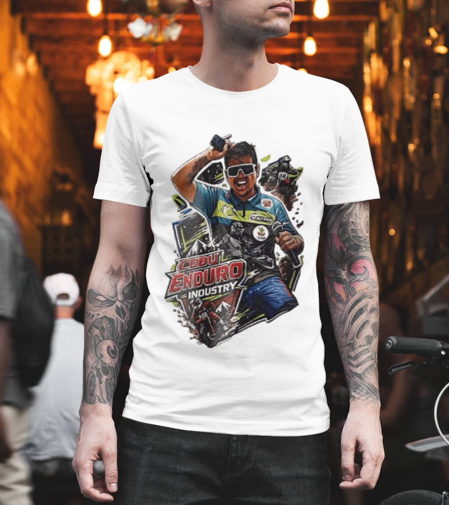 Cebu Enduro Industry Host With Microphone And Dirt Bike Riders Caricature T-Shirt