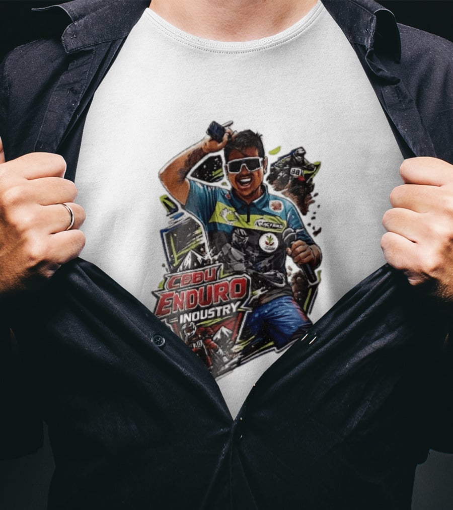 Cebu Enduro Industry Host With Microphone And Dirt Bike Riders Caricature T-Shirt