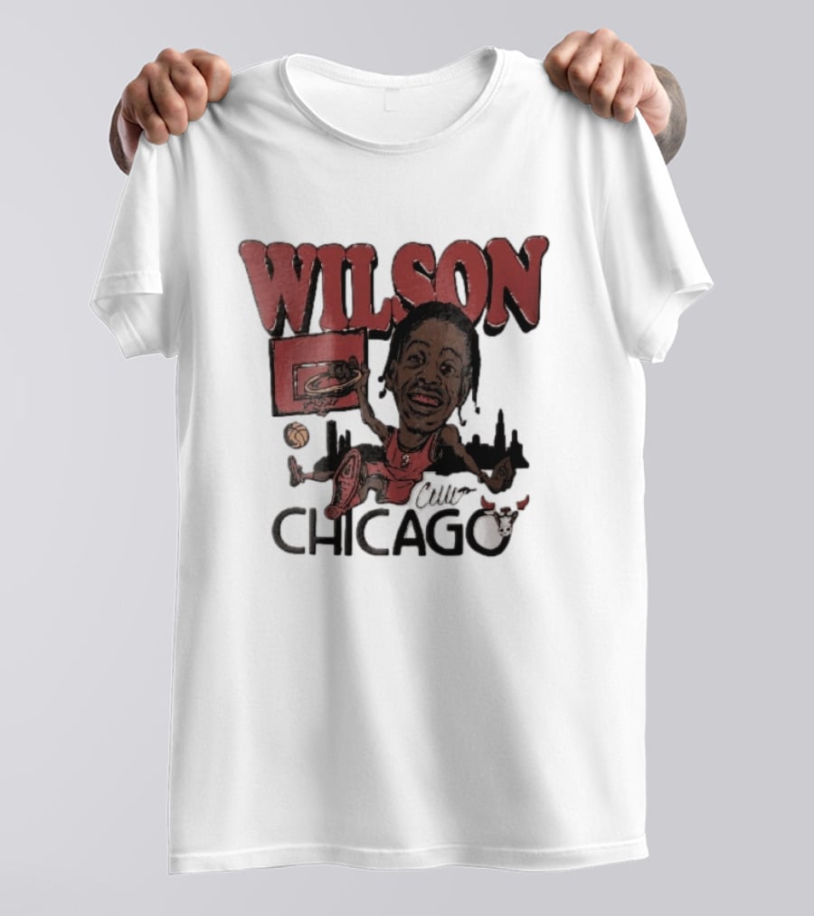 Chicago Bulls Wilson Cartoon Caricature Dunking City Skyline T-Shirt
