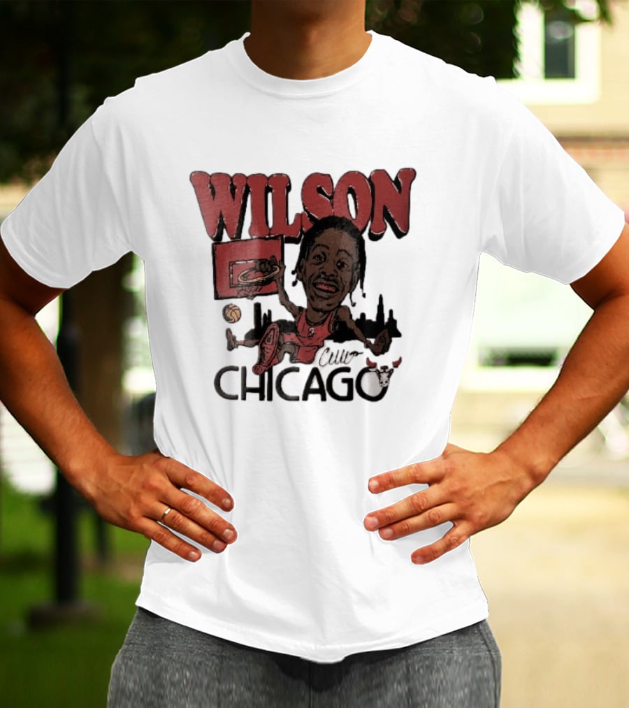 Chicago Bulls Wilson Cartoon Caricature Dunking City Skyline T-Shirt