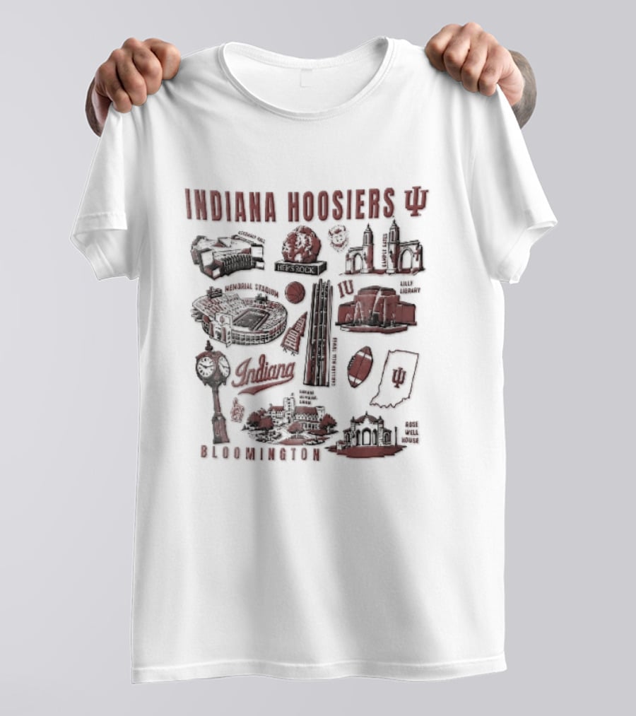 Indiana Hoosiers Bloomington Campus Landmarks Tower Map Collage T-Shirt