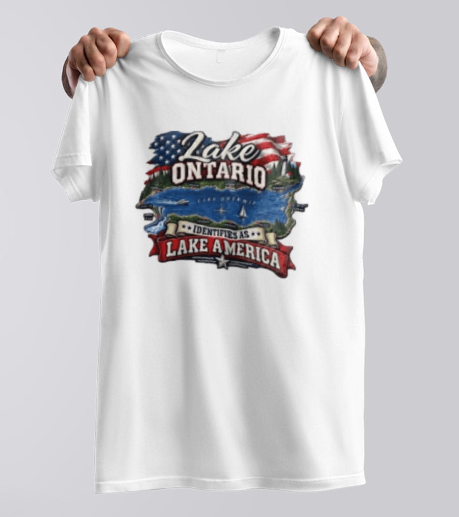 Lake Ontario Identifies As Lake America Map With Patriotic Flag And Nautical T-Shirt