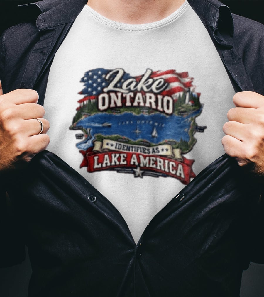 Lake Ontario Identifies As Lake America Map With Patriotic Flag And Nautical T-Shirt