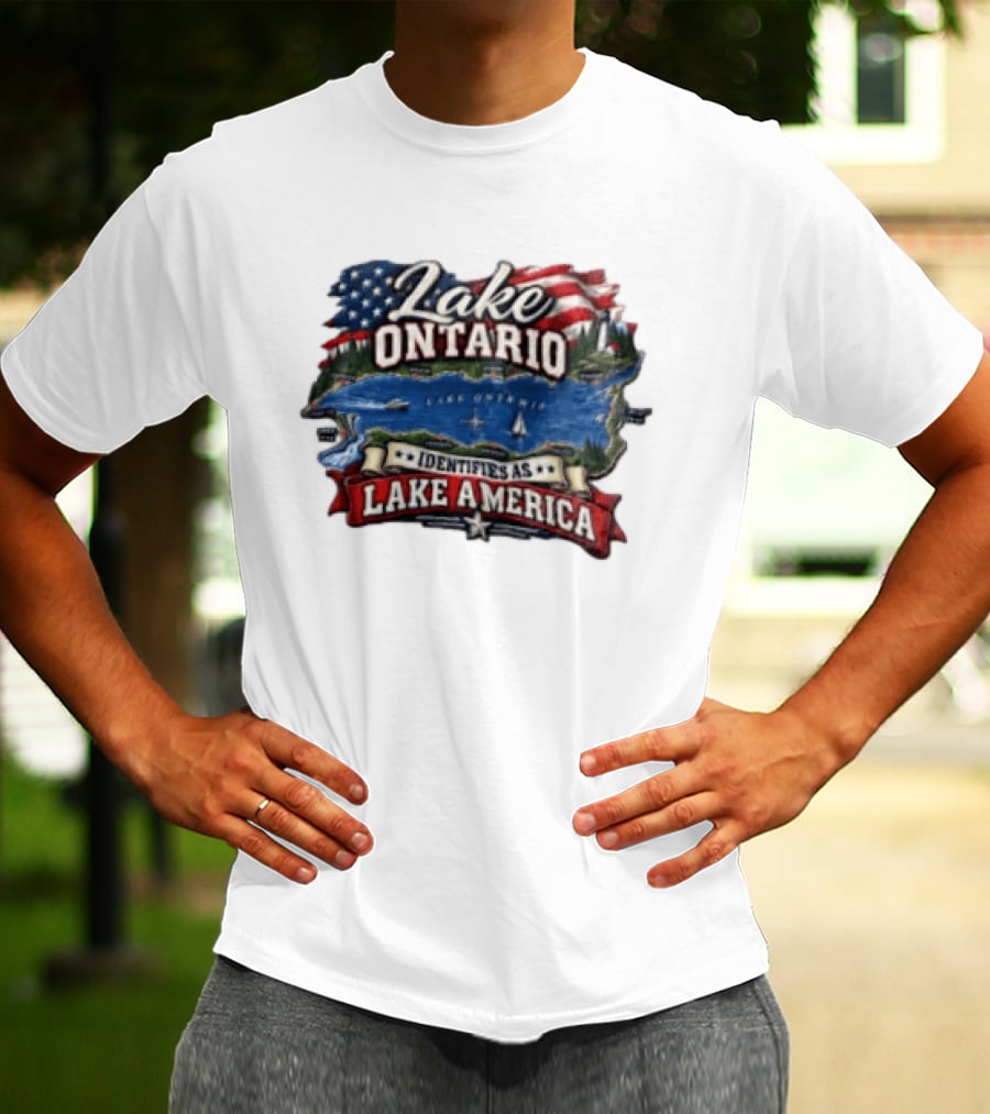 Lake Ontario Identifies As Lake America Map With Patriotic Flag And Nautical T-Shirt