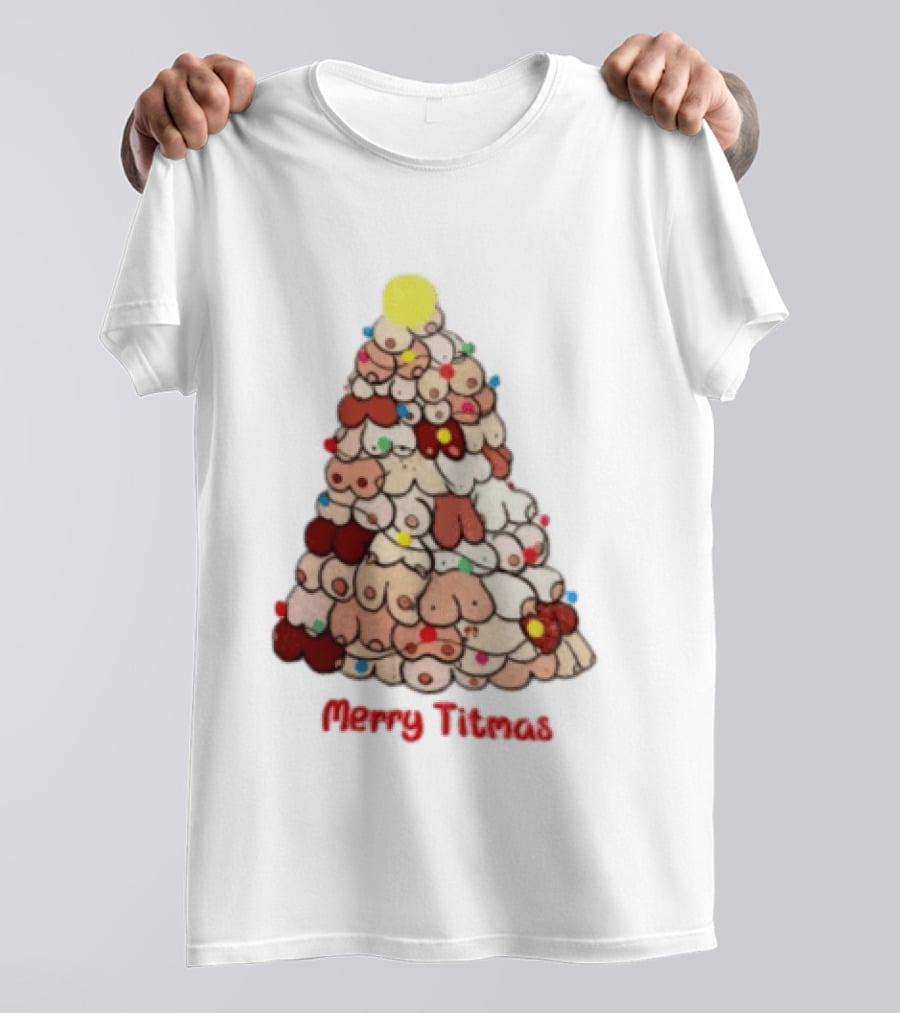 Merry Titmas Christmas Tree Humor Boob Ornaments T-Shirt