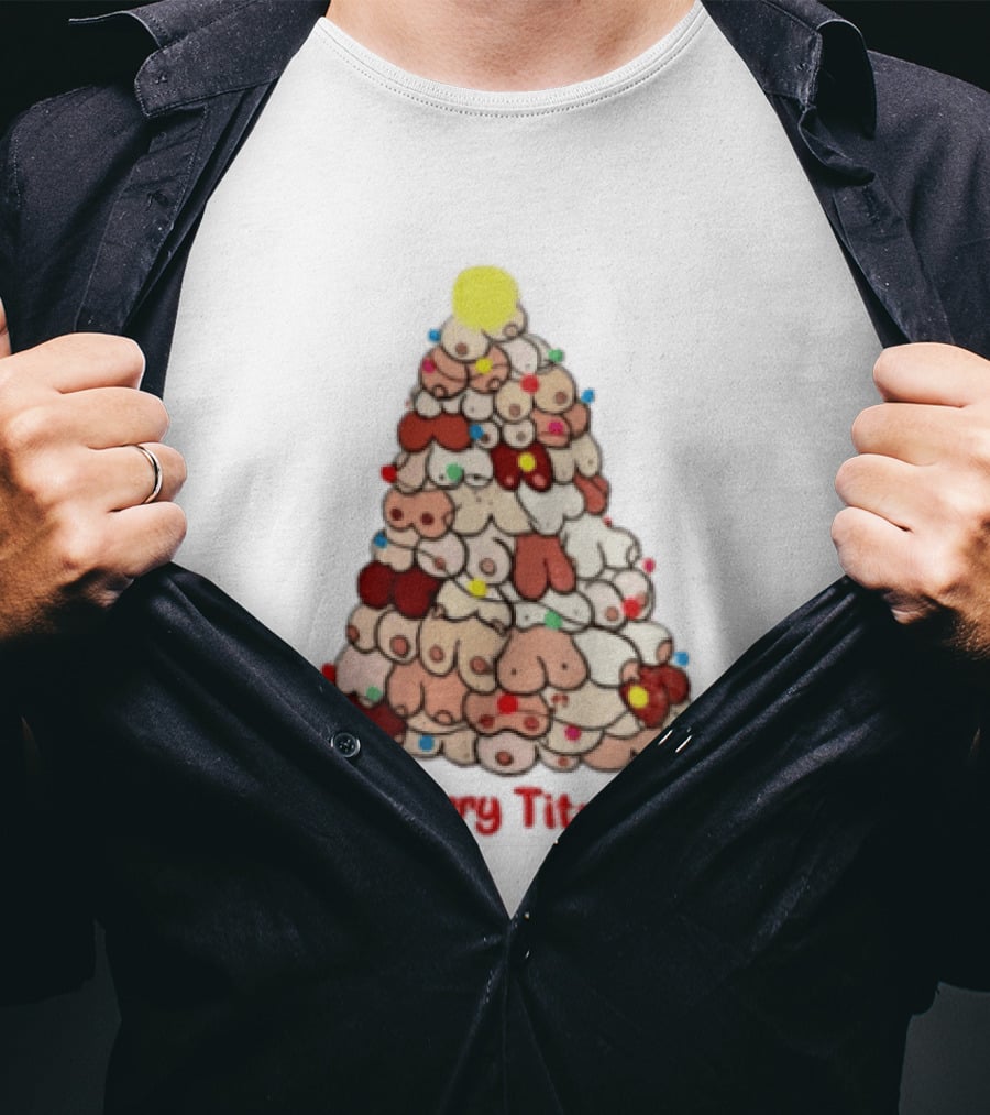 Merry Titmas Christmas Tree Humor Boob Ornaments T-Shirt