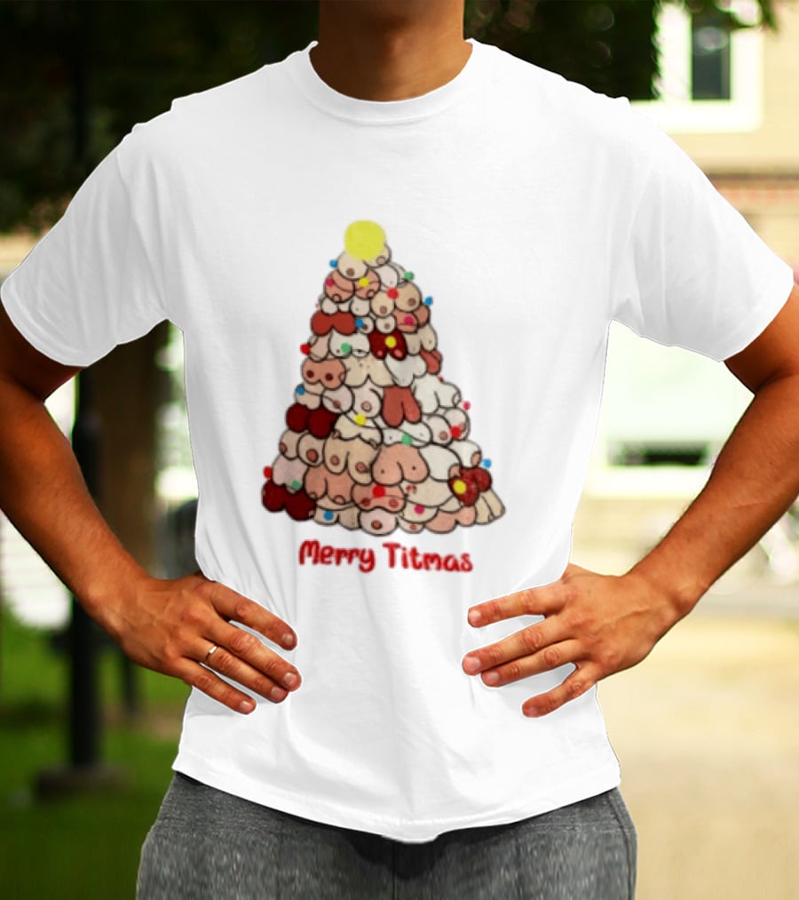 Merry Titmas Christmas Tree Humor Boob Ornaments T-Shirt