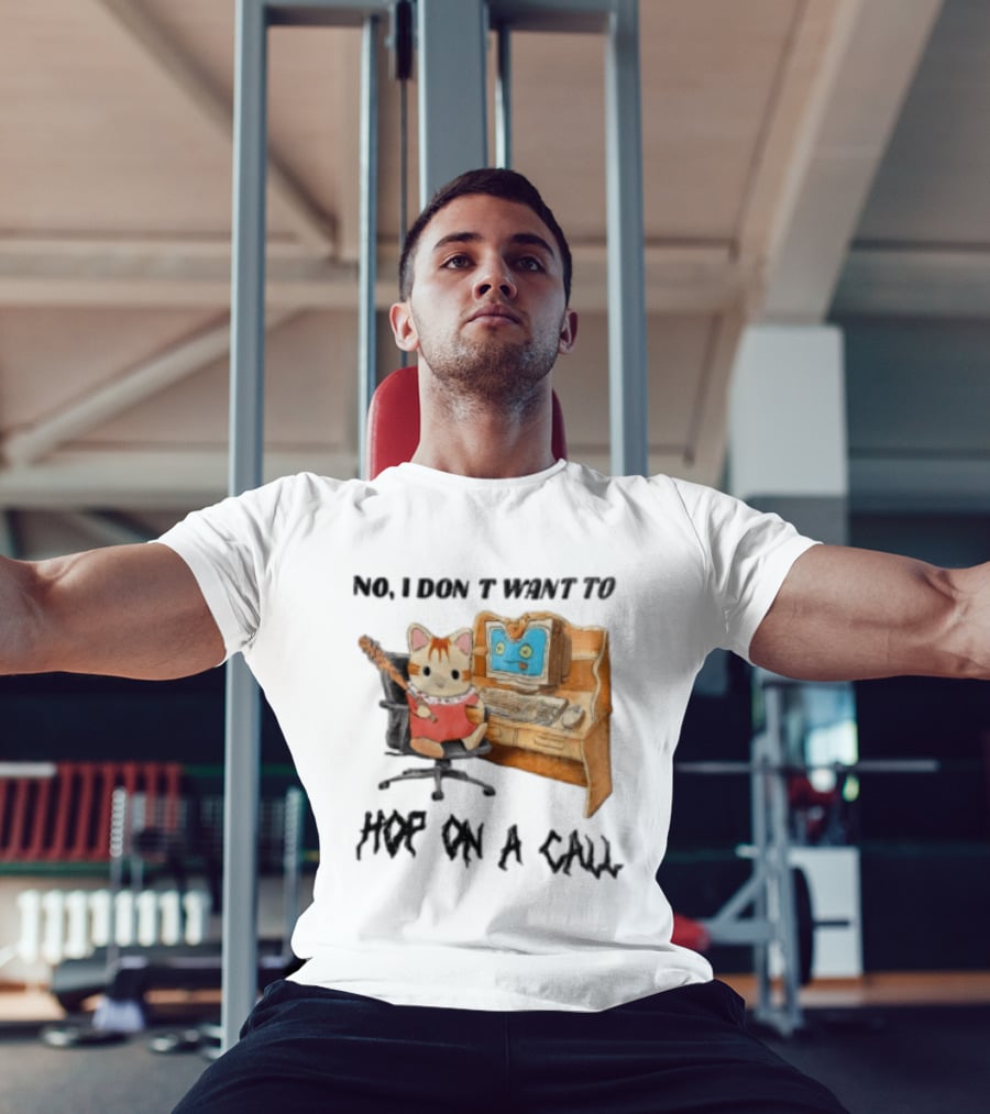 No I Don't Want To Hop On A Call Calico Critter At Desk With Computer T-Shirt