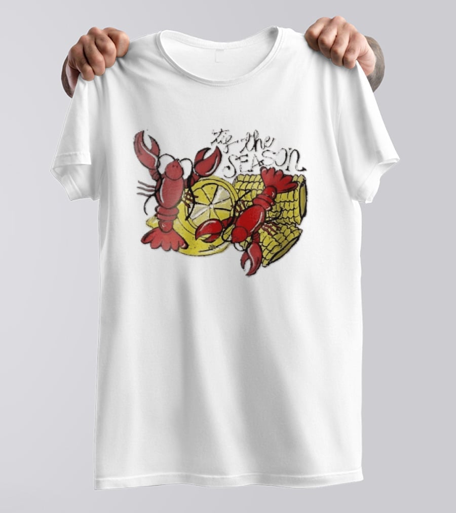Tis The Season Distressed Cartoon Crawfish Lemon Corn Cob Fun T-Shirt