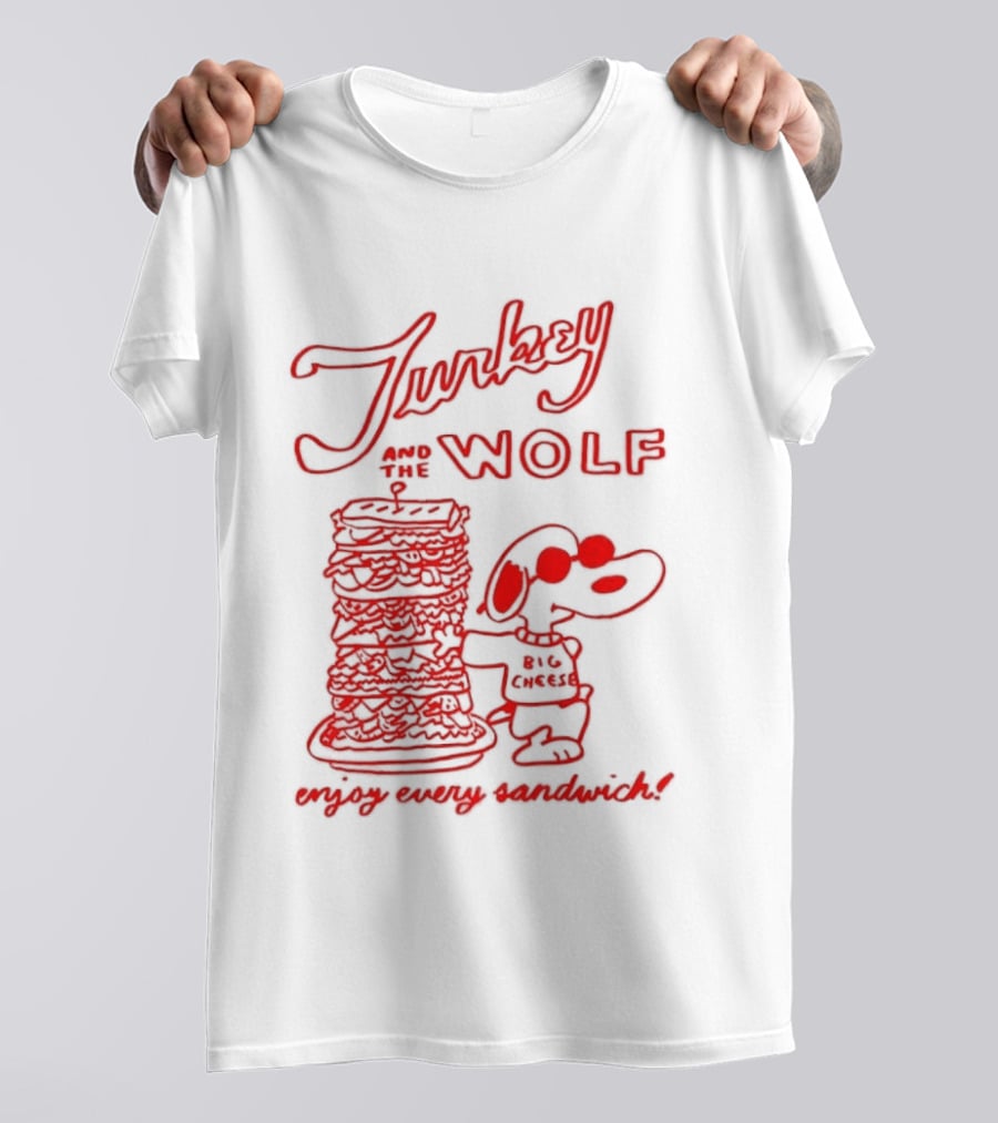 Turkey And The Wolf Big Cheese Enjoy Every Sandwich Stacked Cartoon Concept T-Shirt