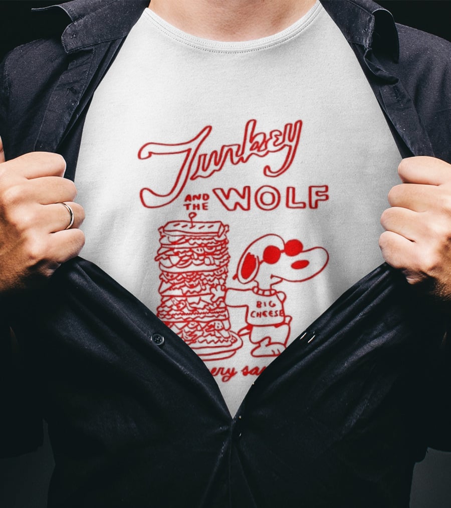 Turkey And The Wolf Big Cheese Enjoy Every Sandwich Stacked Cartoon Concept T-Shirt
