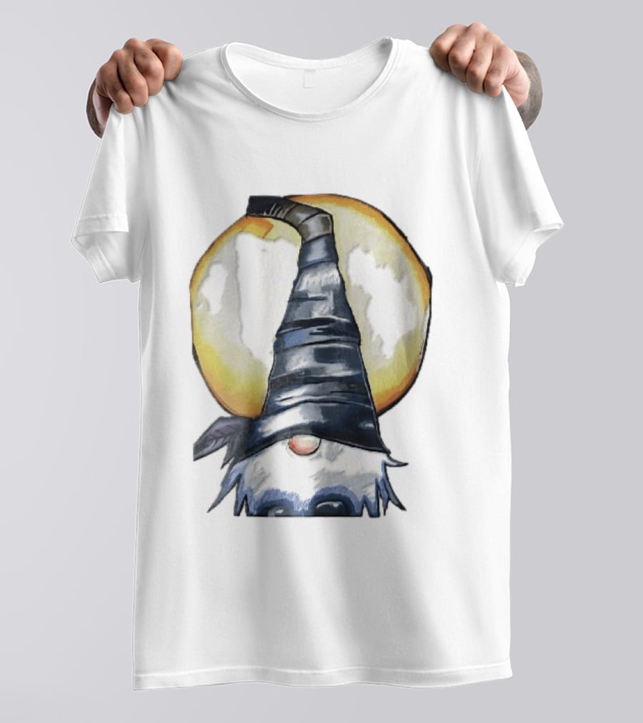 Vichys Cartoon Halloween Witch Gnome Moon Glow Hat T-Shirt