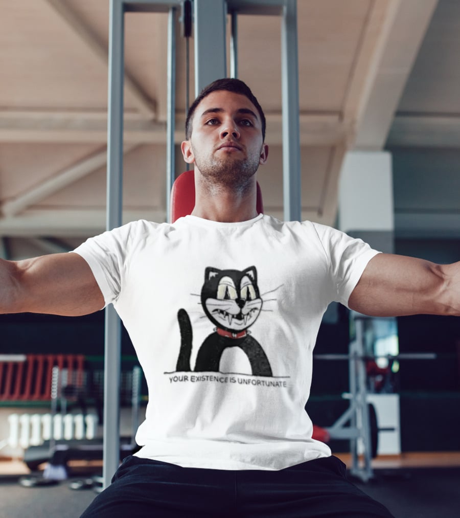 Your Existence Is Unfortunate Cat With Dark Whiskers And Red Collar T-Shirt