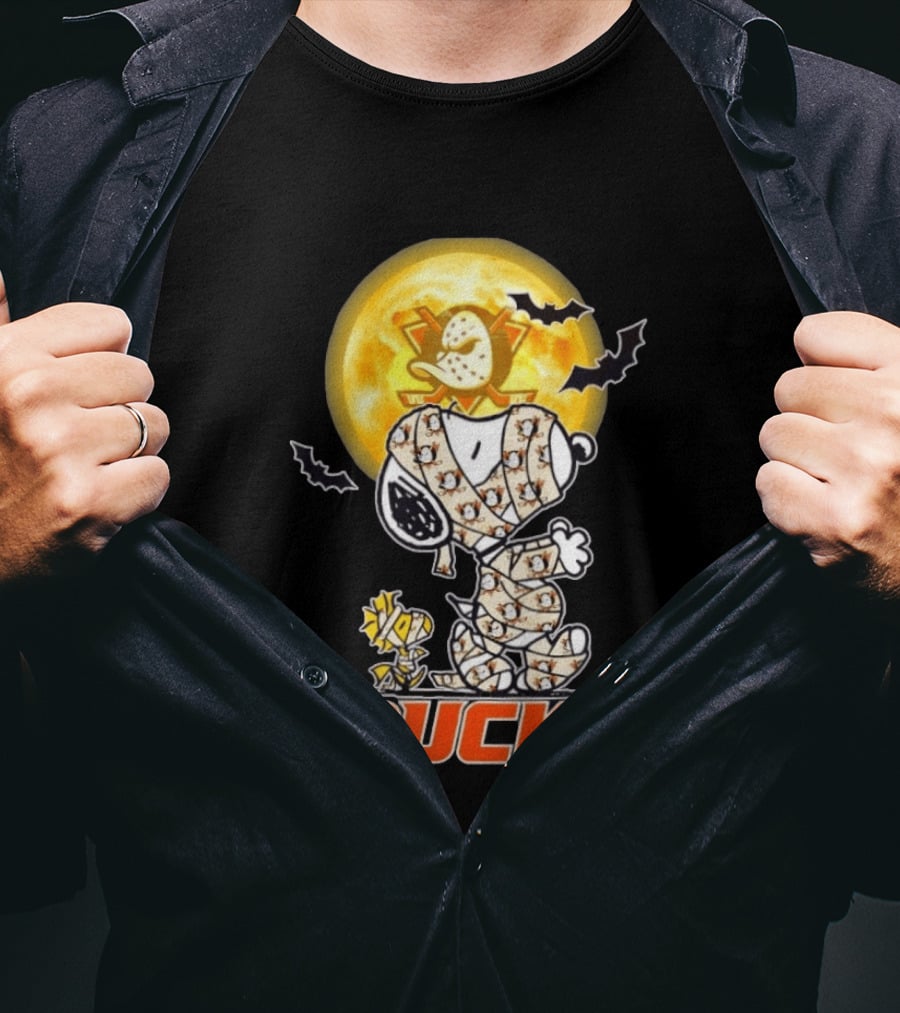 Anaheim Ducks X Snoopy And Woodstock Cosplay Mummy Halloween T-Shirt