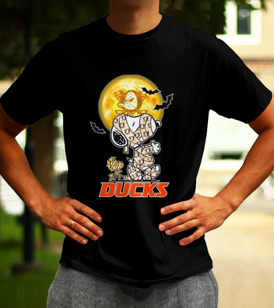 Anaheim Ducks X Snoopy And Woodstock Cosplay Mummy Halloween T-Shirt