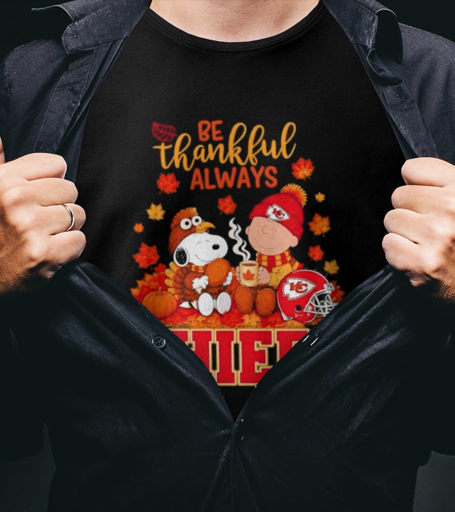 Be Thankful Always Snoopy Charlie Brown Chiefs Fall Leaves T-Shirt