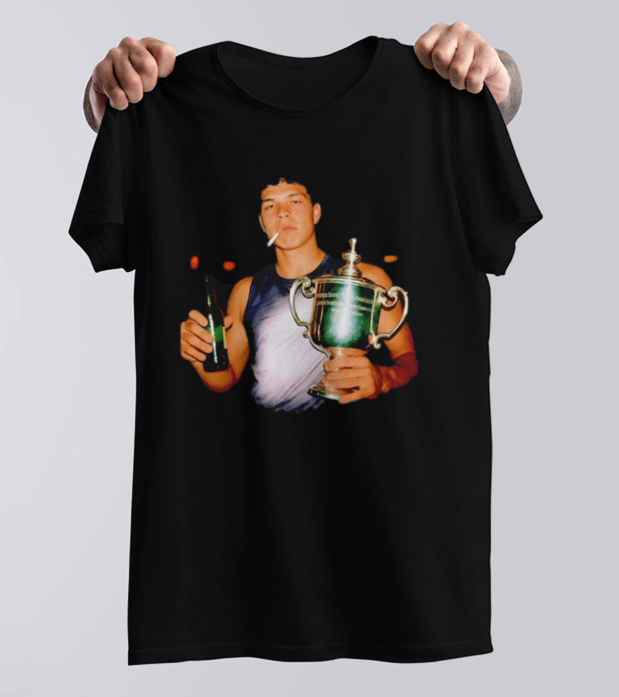 Ben Shelton Celebrating Victory With Beer And Trophy T-Shirt