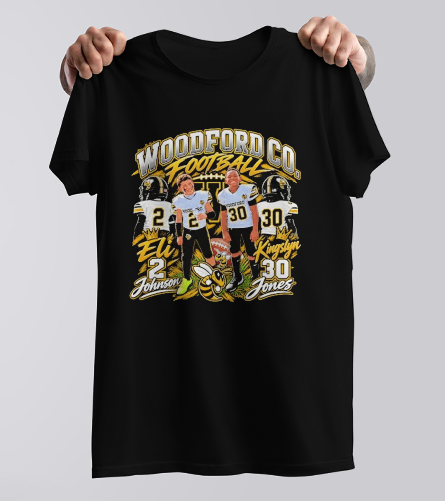 Woodford Co Football Eli Johnson 2 Kingslyn Jones 30 T-Shirt