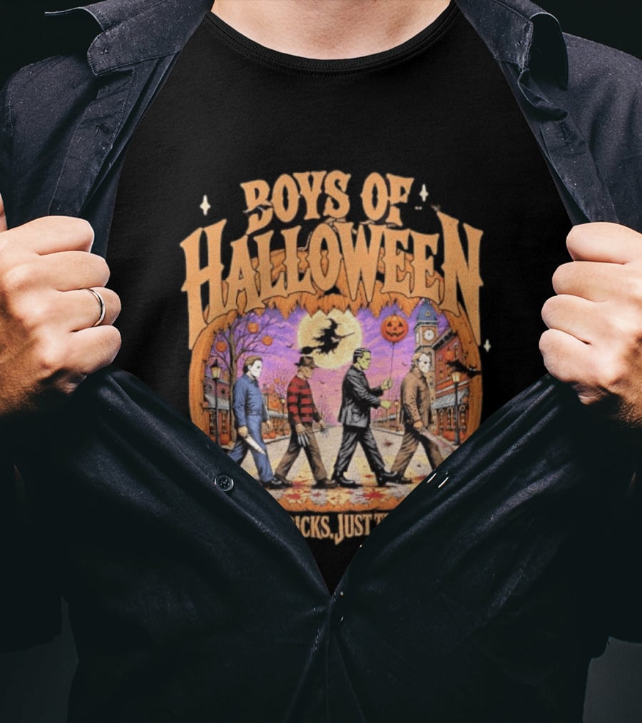 Boys Of Halloween Horror Characters Abbey Road No Tricks Just Trouble T-Shirt