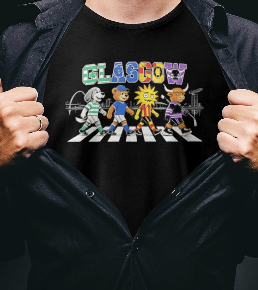 Glasgow Animals Crossing Iconic Abbey Road Rugby Football Soccer T-Shirt